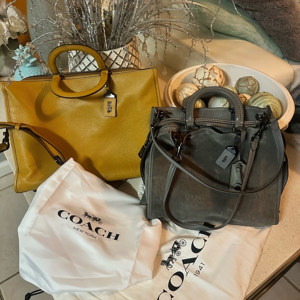 Coach Leather Satchels in Yellow and Gray with Structured Design